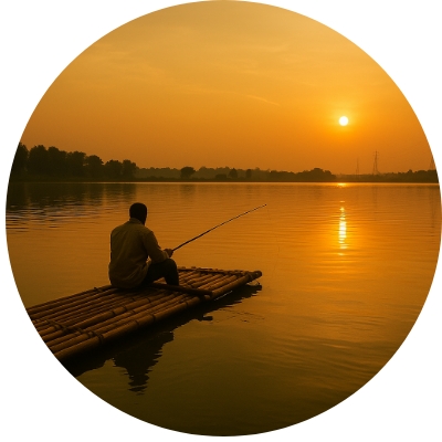 Raft fishing experience near Nagarjuna Sagar dam